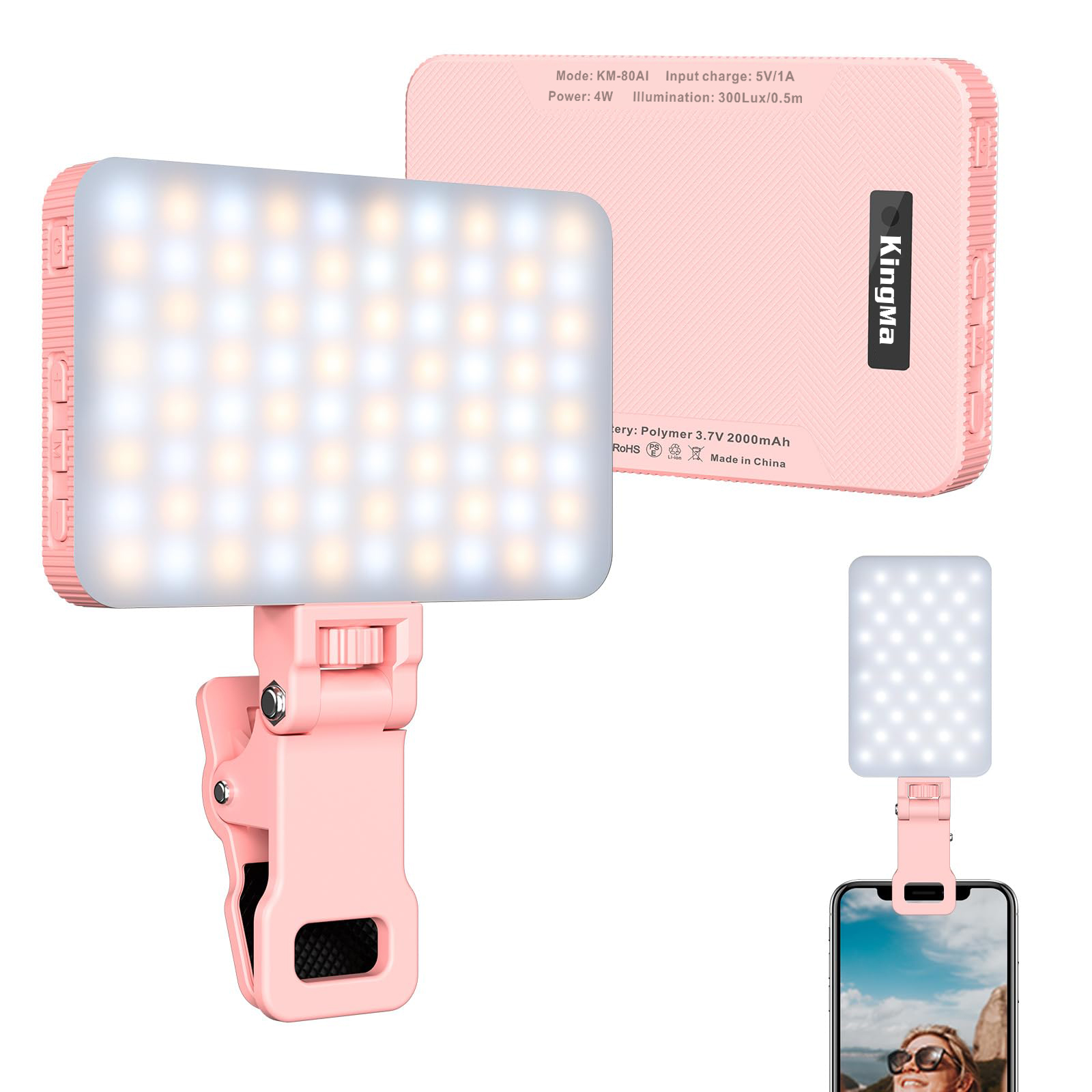 Quality Photography Lighting - King Ma Pink Rechargeable Selfie Light,
